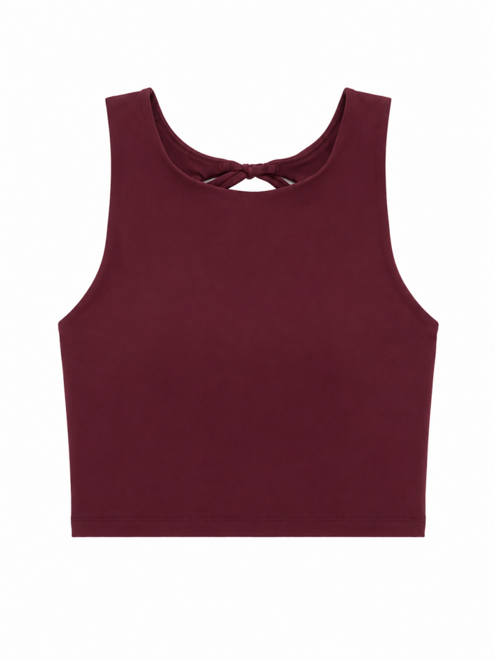 Burgundy Sleeveless Crop Top with Back Twist Keyhole