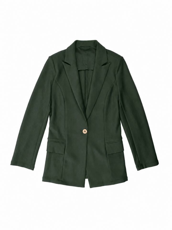 Dark Green Single-Breasted Longline Blazer