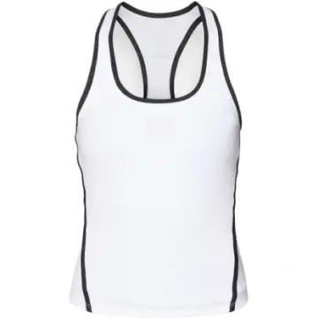 White Racerback Athletic Tank Top with Black Flatlock Stitching