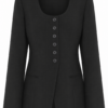 Black Scoop Neck Five-Button Blazer