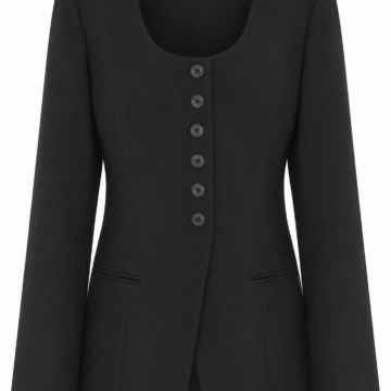 Black Scoop Neck Five-Button Blazer