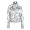 Metallic Silver Cropped Track Jacket with Perforated Side Panels