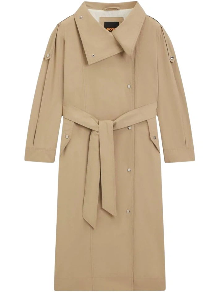 Beige Longline Trench Coat with Belt
