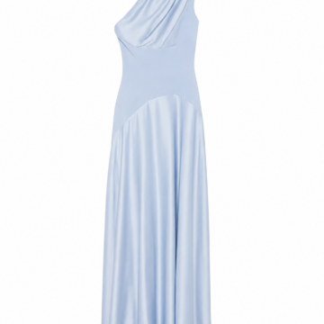Light Blue One-Shoulder Sleeveless Maxi Dress with Draped Bodice