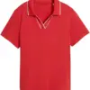 Red Short Sleeve Polo Shirt with White Trim and Ribbed Collar