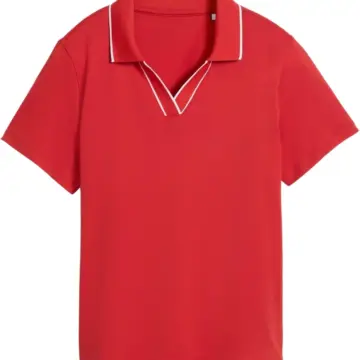 Red Short Sleeve Polo Shirt with White Trim and Ribbed Collar