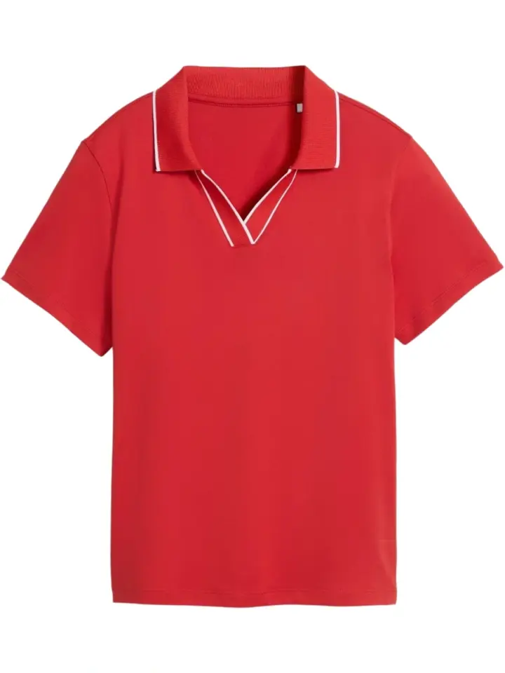 Red Short Sleeve Polo Shirt with White Trim and Ribbed Collar