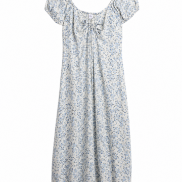 Blue and White Ditsy Floral Midi Dress