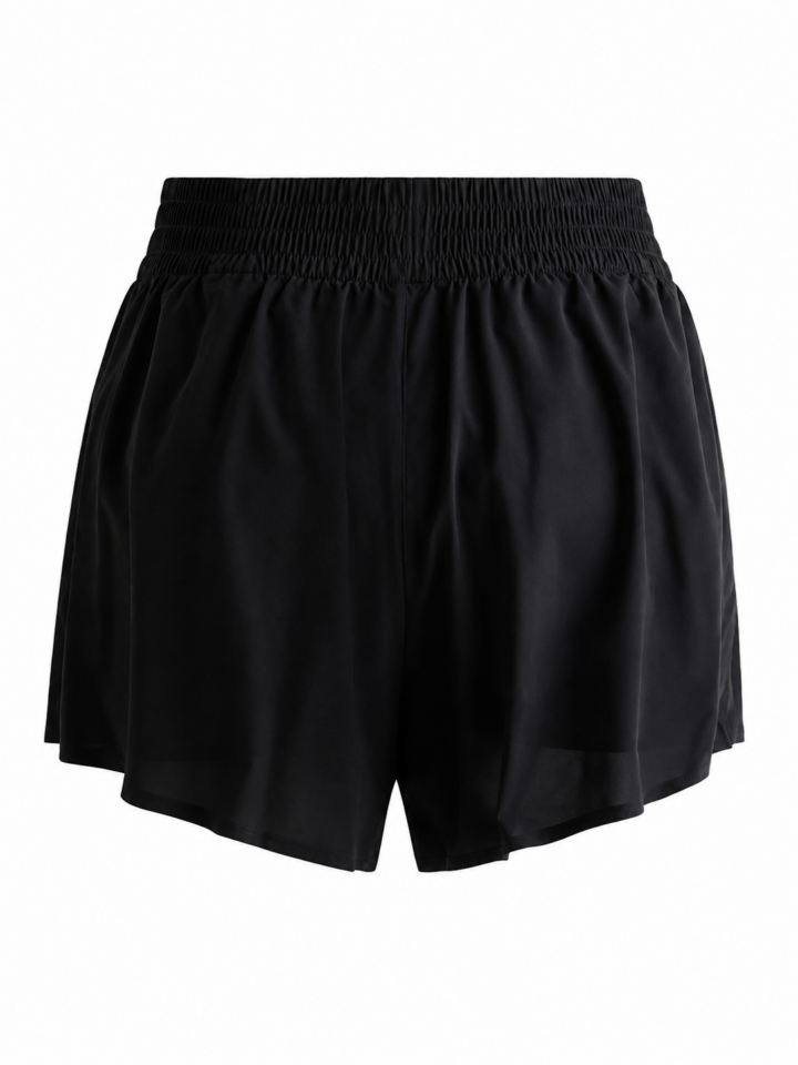 Black Smocked Waist Flowy Shorts with Side Slit
