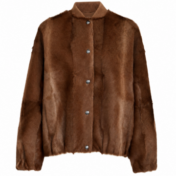 Brown Faux Fur Button Front Stand Collar Jacket