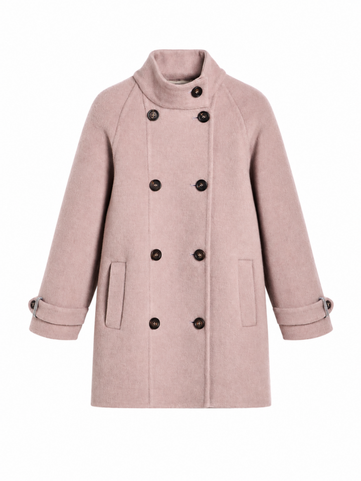Dusty Pink Double-Breasted Mid-Length Coat