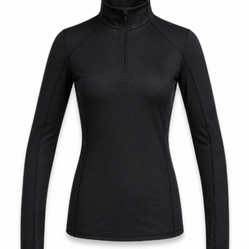 Black Mock Neck Zip Front Long Sleeve Top