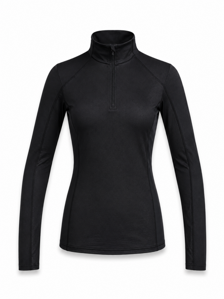 Black Mock Neck Zip Front Long Sleeve Top