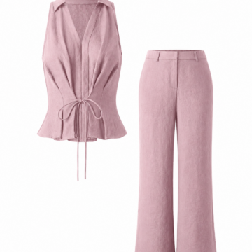 Dusty Rose Sleeveless Tie-Front Peplum Top and Wide-Leg Pants Set