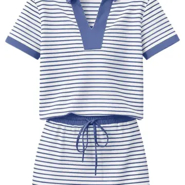Blue and White Striped Polo and Skirt Set