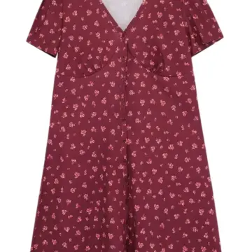 Floral Print V-Neck Ruffle Hem Dress
