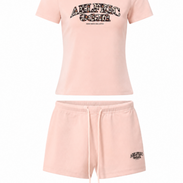 Light Pink Graphic Print T-Shirt and Drawstring Shorts Set