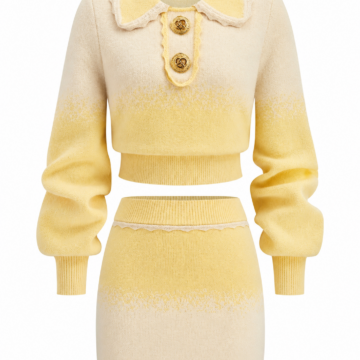 Yellow Cream Ombre Knit Cropped Top and Mini Skirt Set