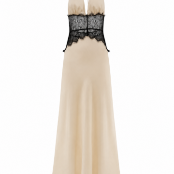 Champagne Halter Lace Corset Maxi Dress