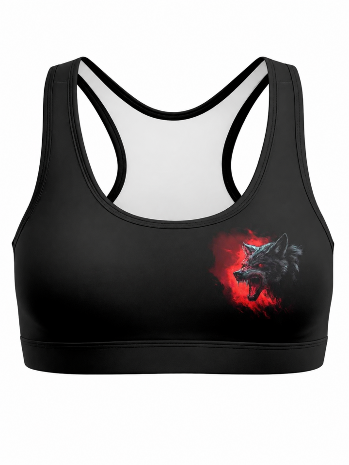 Black Wolf Graphic Racerback Sports Bra