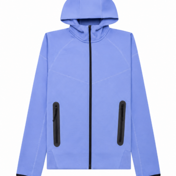Light Blue Full Zip Hooded Jacket with Black Accents