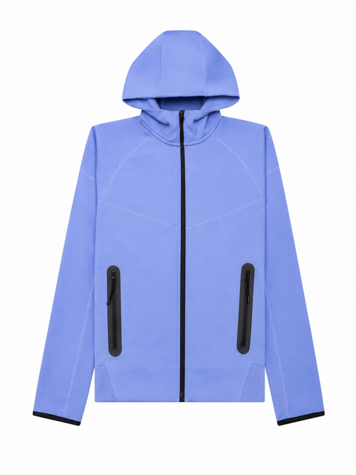 Light Blue Full Zip Hooded Jacket with Black Accents