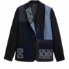 Patchwork Relaxed-Fit Blazer with Floral Accents