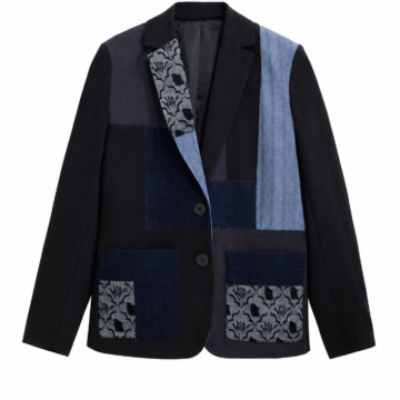Patchwork Relaxed-Fit Blazer with Floral Accents