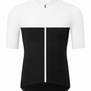 White and Black Color Block Full Zip Short Sleeve Jersey