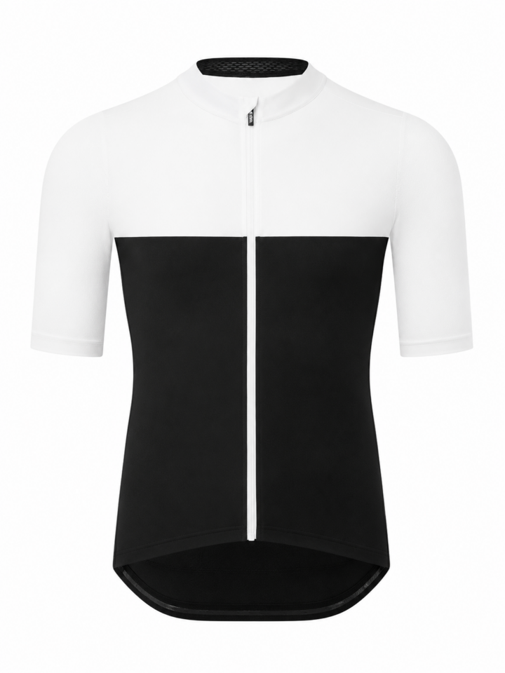 White and Black Color Block Full Zip Short Sleeve Jersey