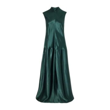 Dark Green Satin Mock Neck Maxi Dress