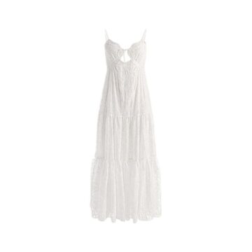 White Sleeveless Tiered Maxi Dress with Keyhole Cutout
