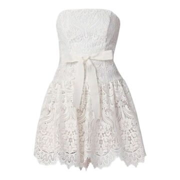 White Strapless Lace Mini Dress with Satin Bow
