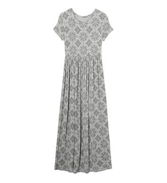 Grey Heathered Knit Maxi Dress with Geometric Medallion Pattern